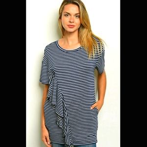 Watermelon striped T-shirt pockets navy, white Large